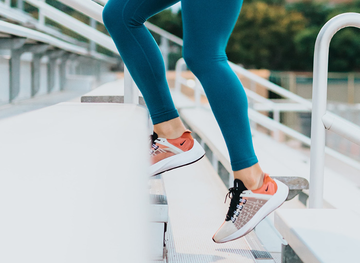 Woman running on stairs