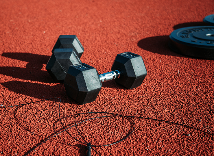 two dumbbells